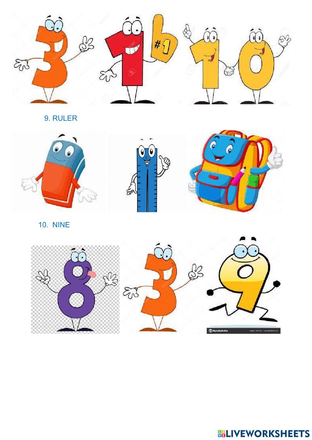 COLOURS, classroom objects, numbers