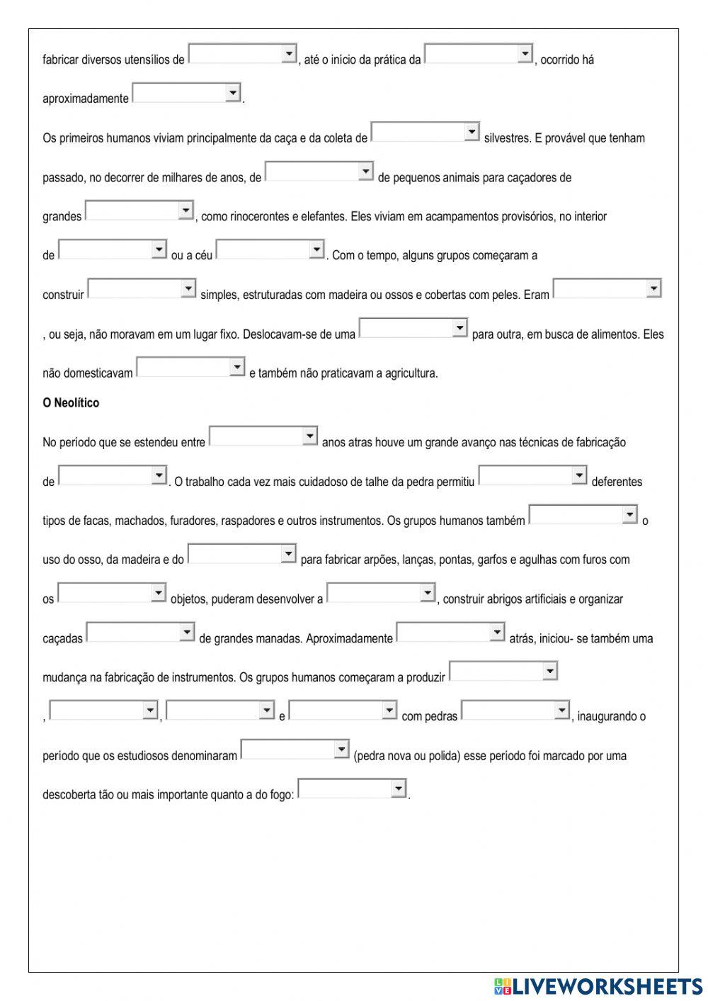 Atividades de história