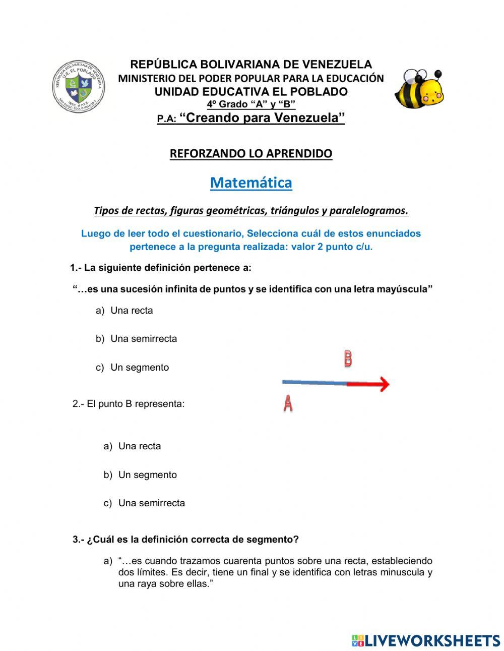 Evaluación 4to Matemática
