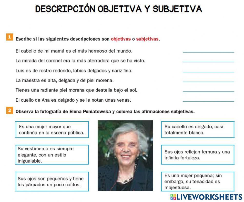 Descripción objetiva y descripción subjetiva worksheet Live Worksheets Descripción objetiva y descripción subjetiva worksheet Live Worksheets