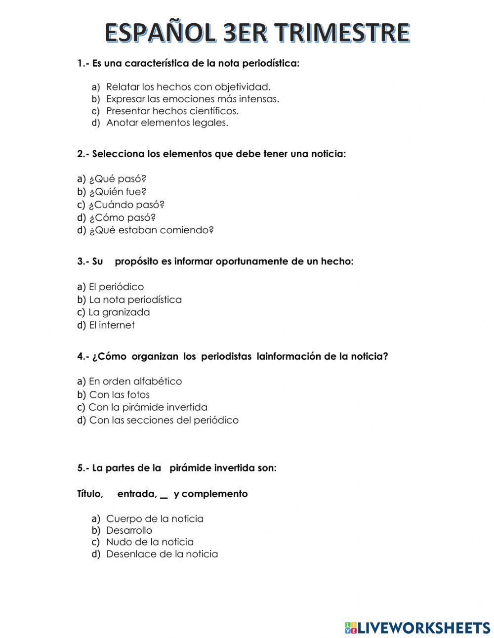 Evaluación tercer trimestre