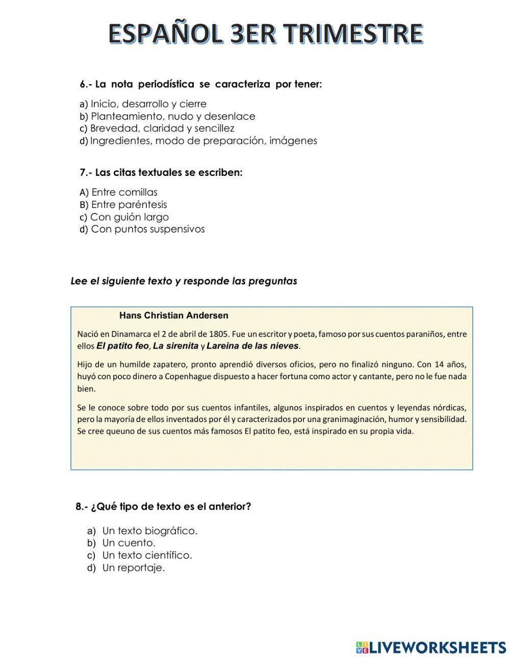 Evaluación tercer trimestre