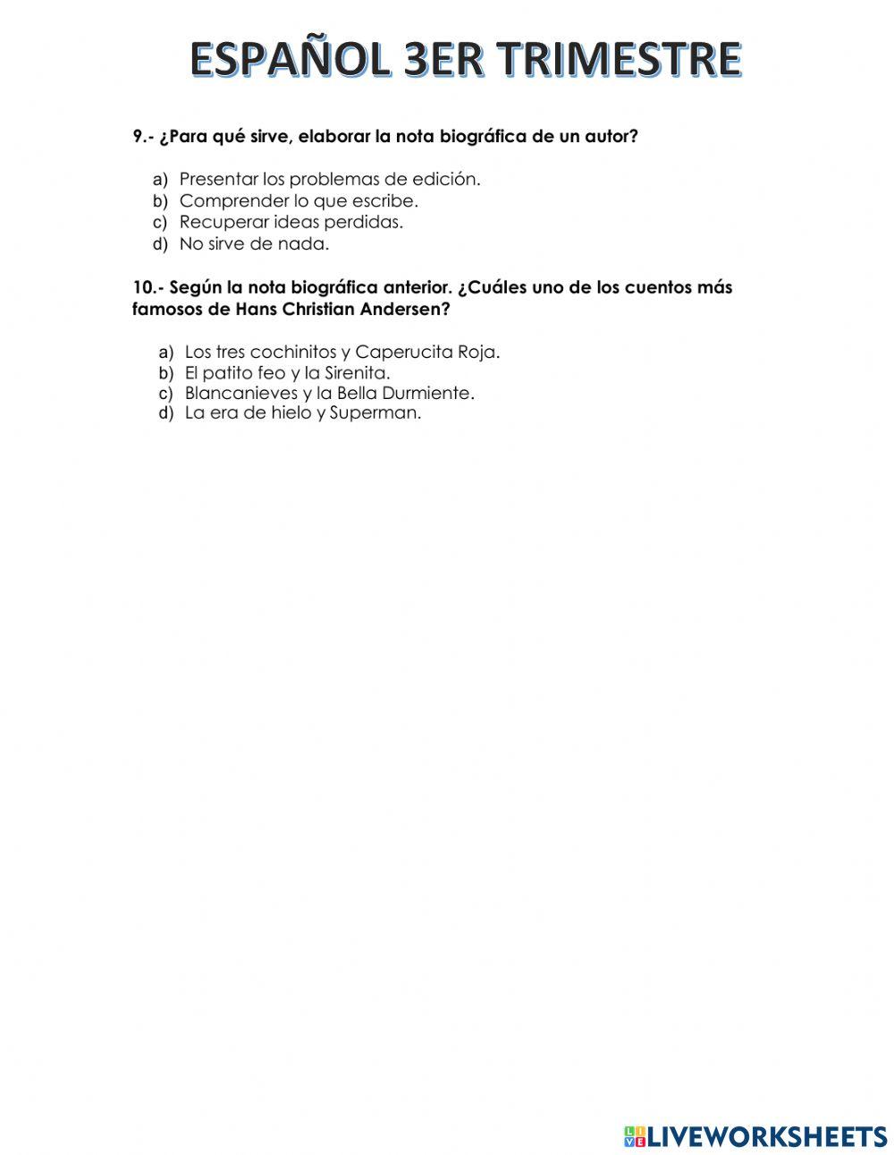 Evaluación tercer trimestre
