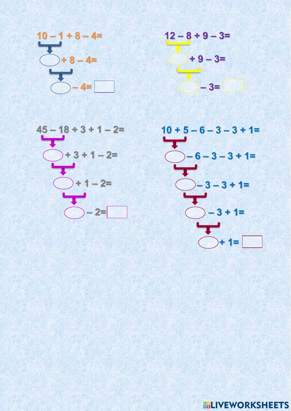 Expressão numérica adição e subtração