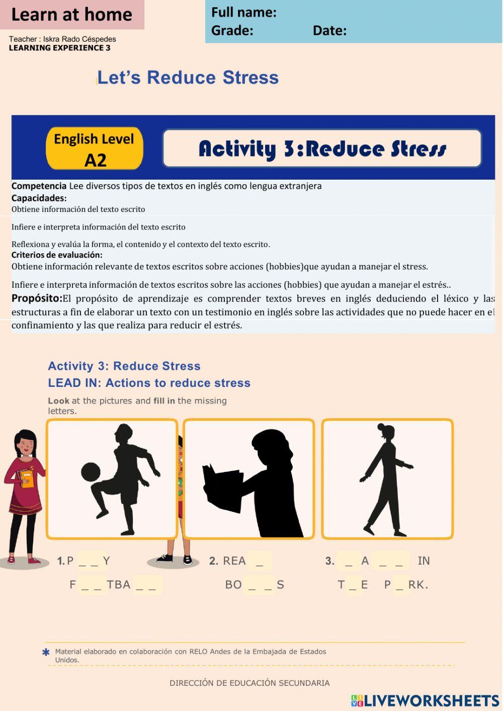 Let-s Reduce Stress - activity 3  A2 week 13