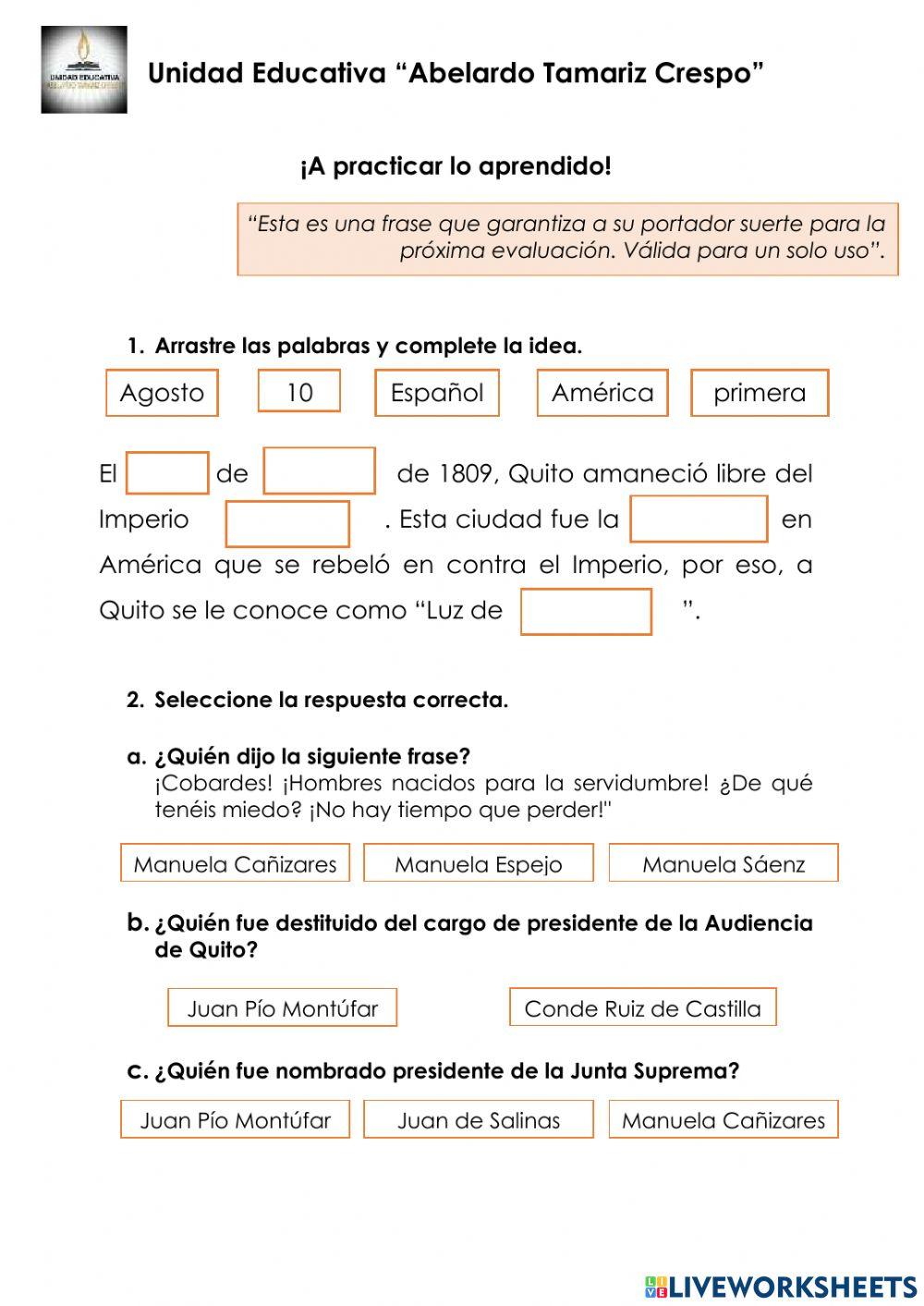 Evaluación 10 de Agosto de 1809
