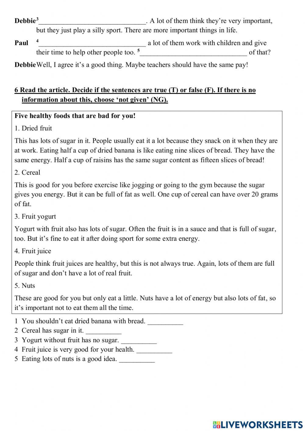 Health Past simple Agree Disagree