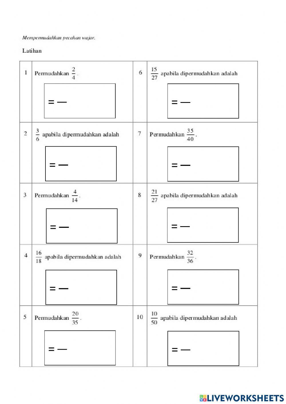 Mempermudahkan Pecahan Wajar