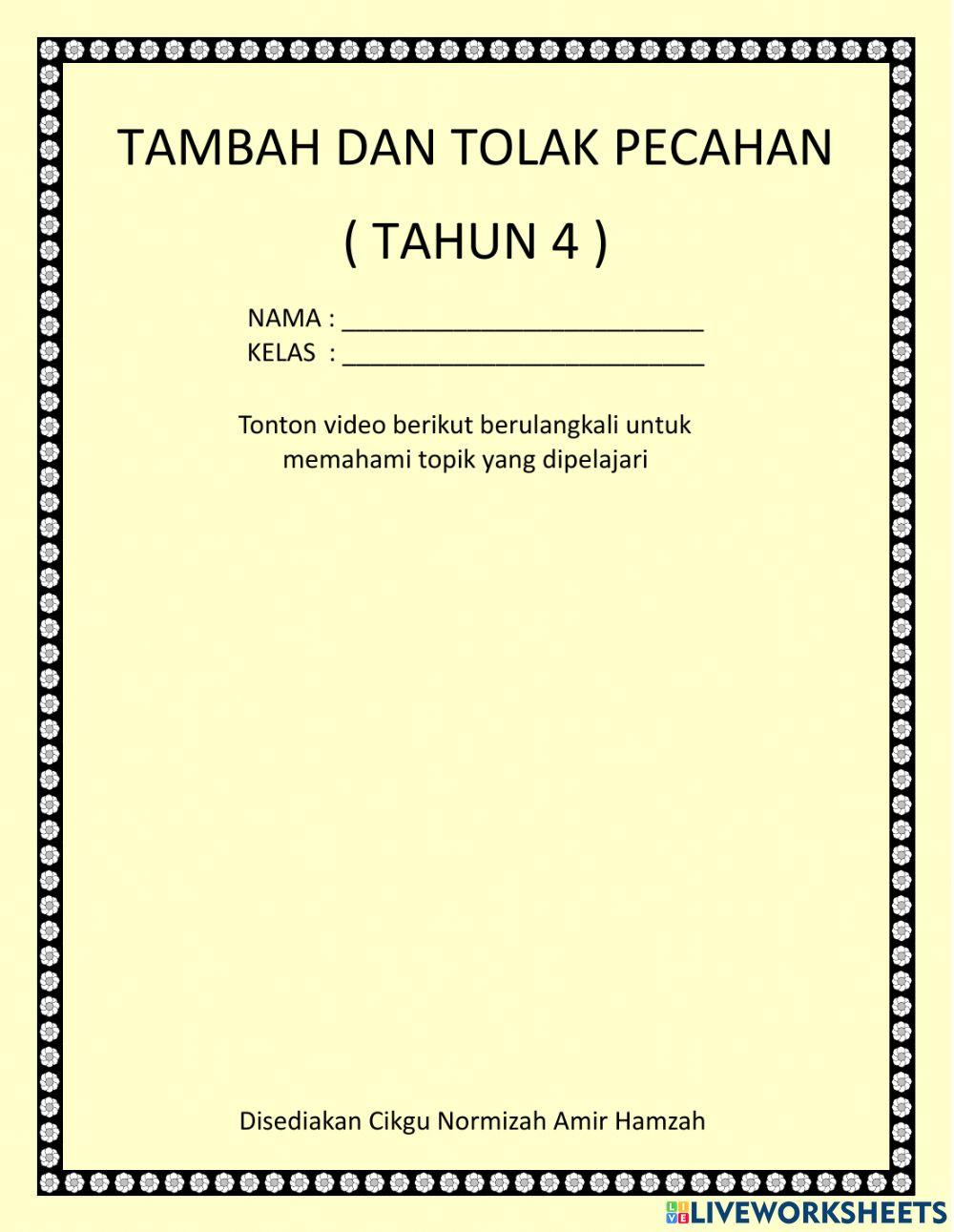 Tambah dan Tolak Pecahan Tahun 4 Tambah dan Tolak Pecahan Tahun 4