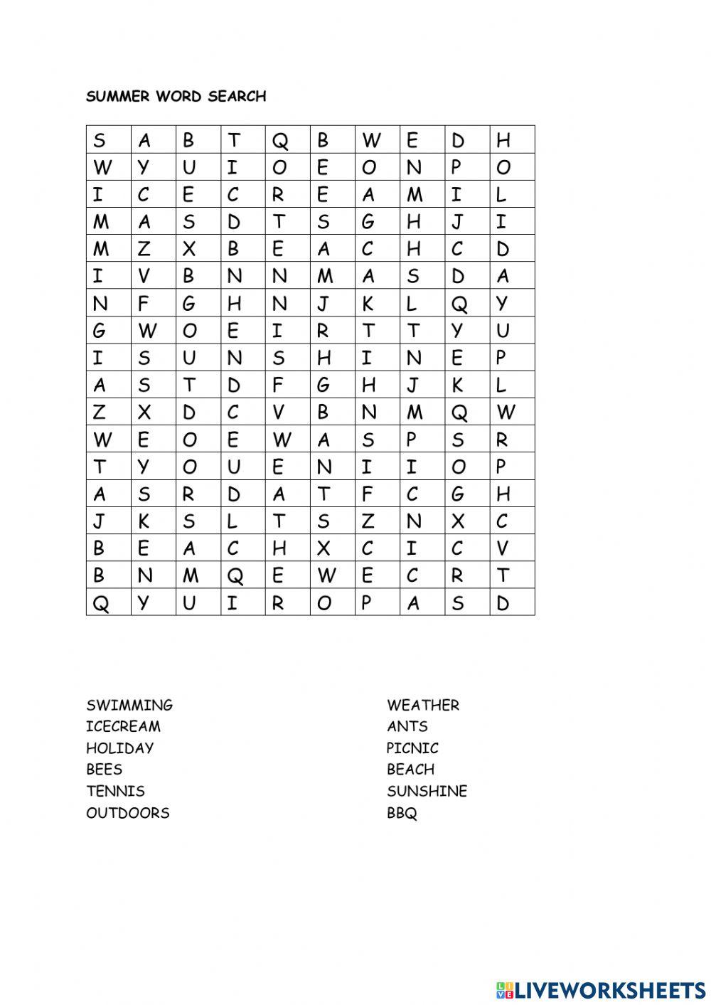 Summer Word Search