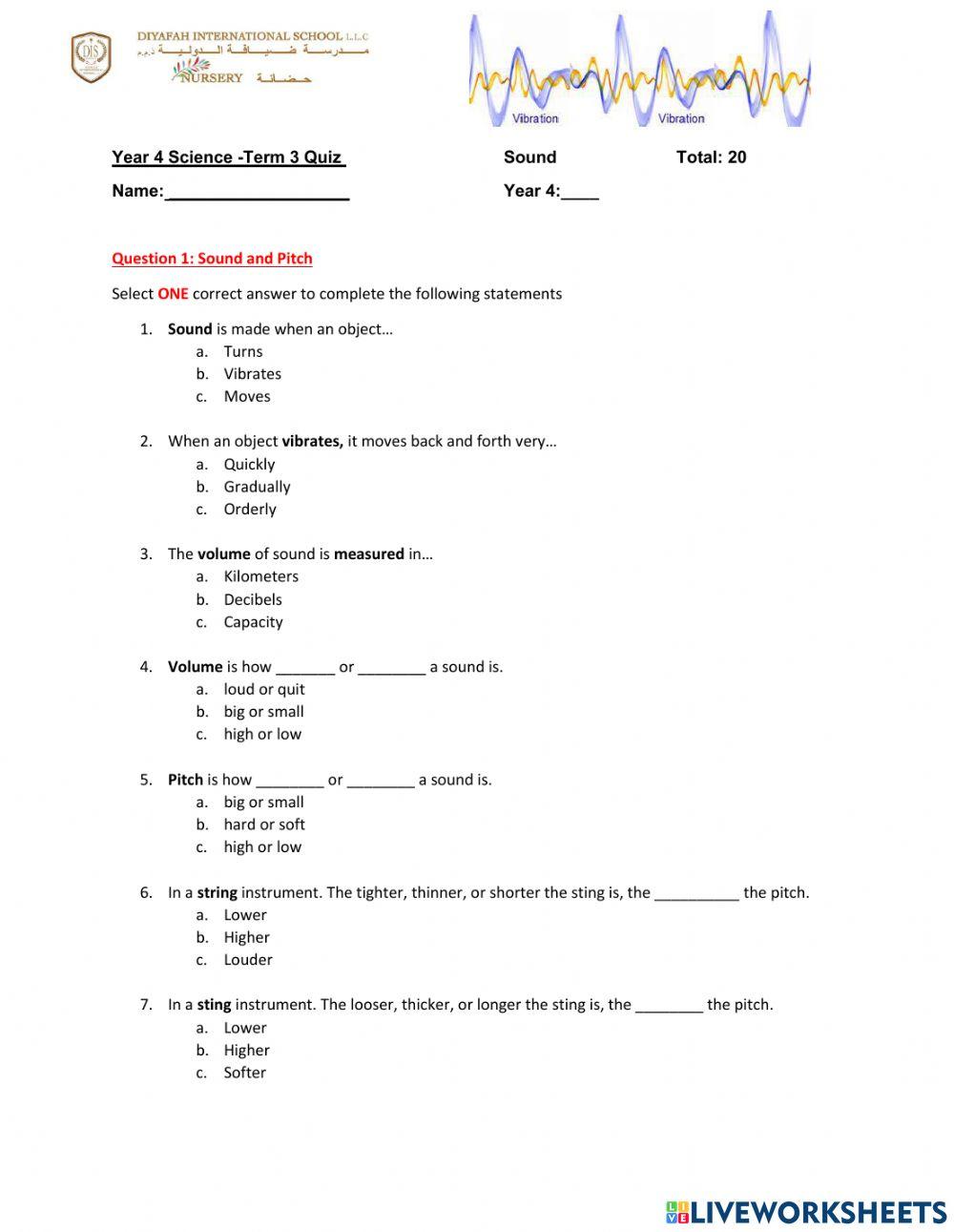 DIS Science Term 3 quiz: Sound