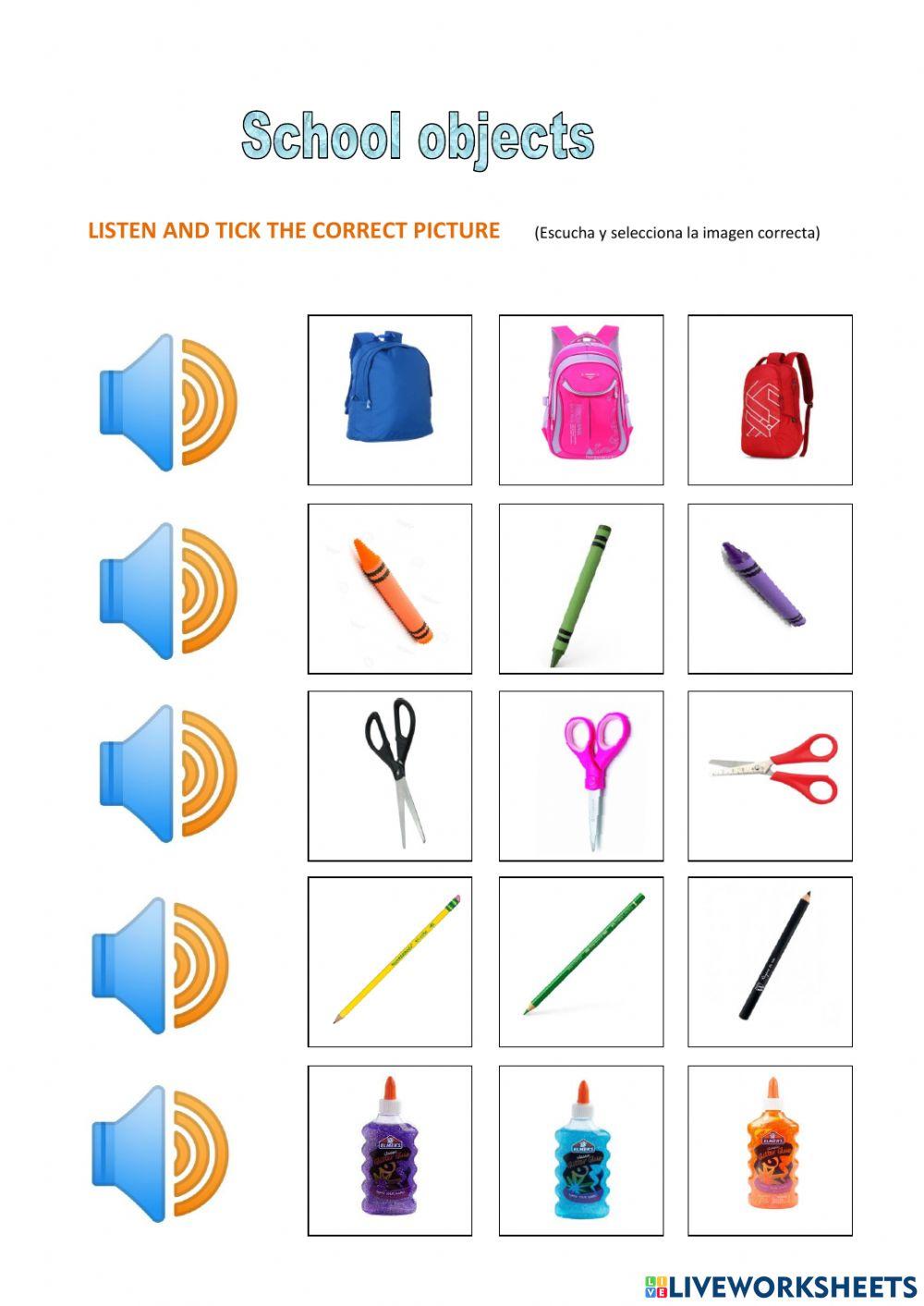 School Objects online exercise for 1 grade and kinder | Live Worksheets