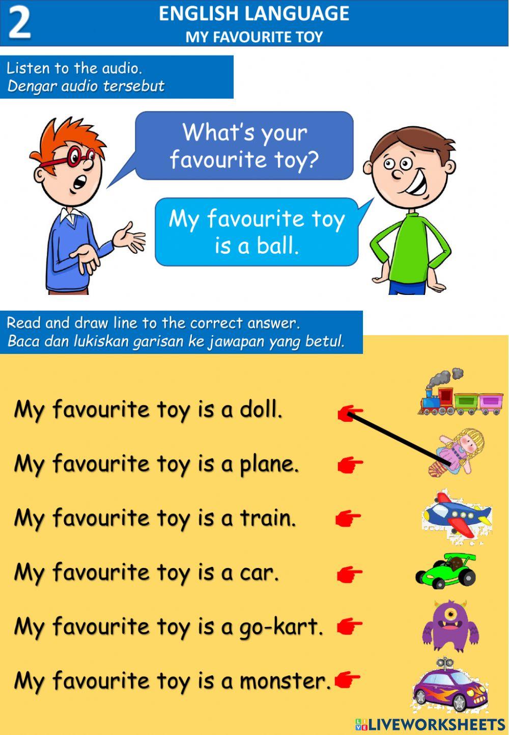 My favourite toy- sentence writing, reading