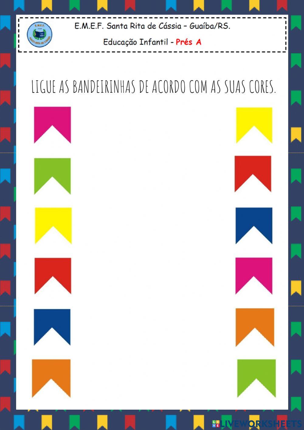 Ligue as bandeirinhas de acordo com as suas cores.