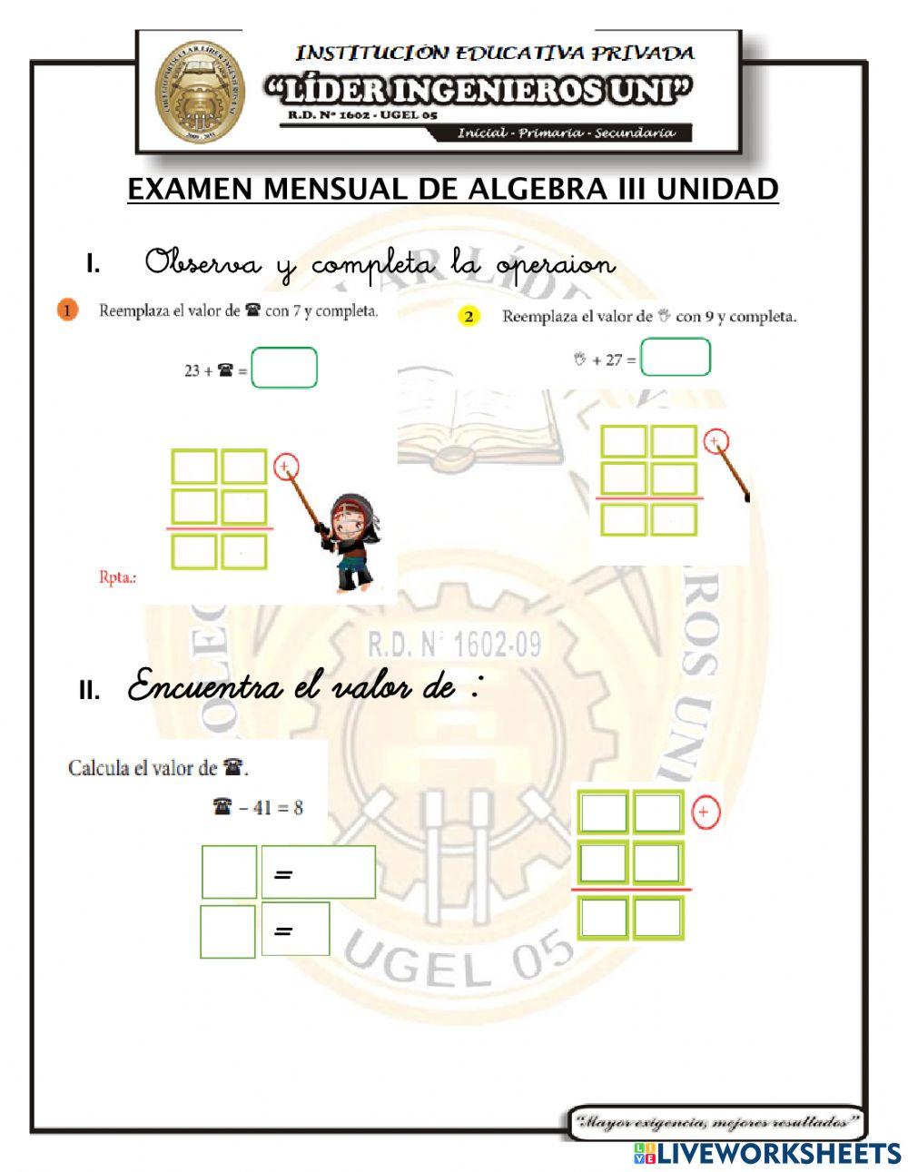 Examen algebra iii unidad