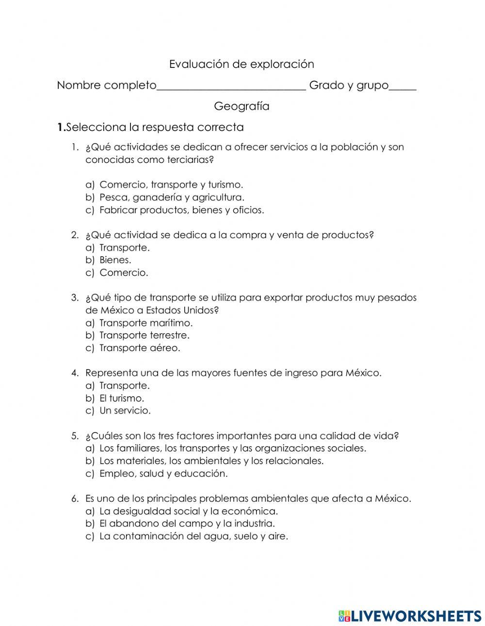 Evaluación de Exploración. Tercer parcial