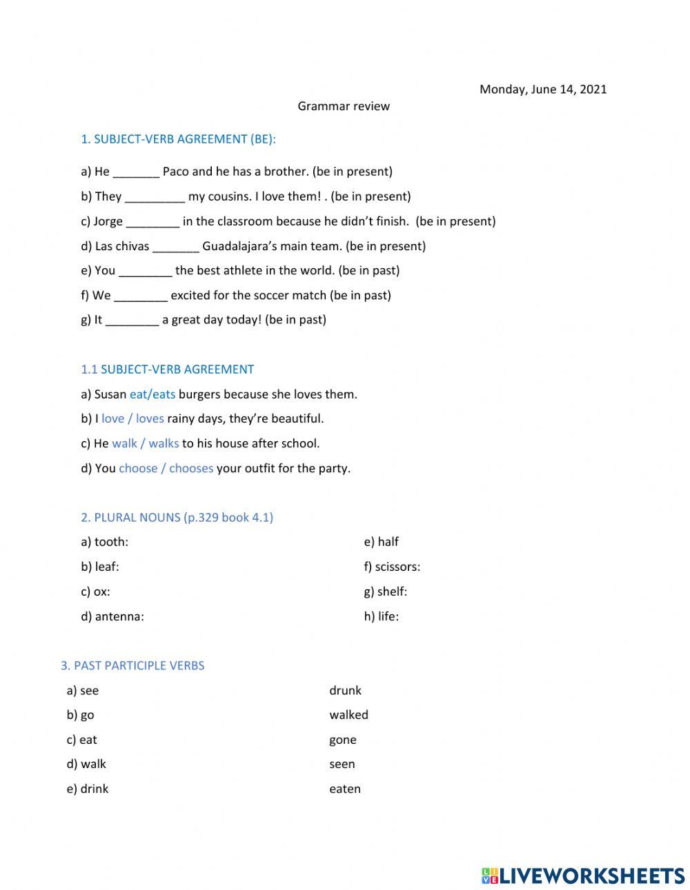 Grammar review 3º trimester