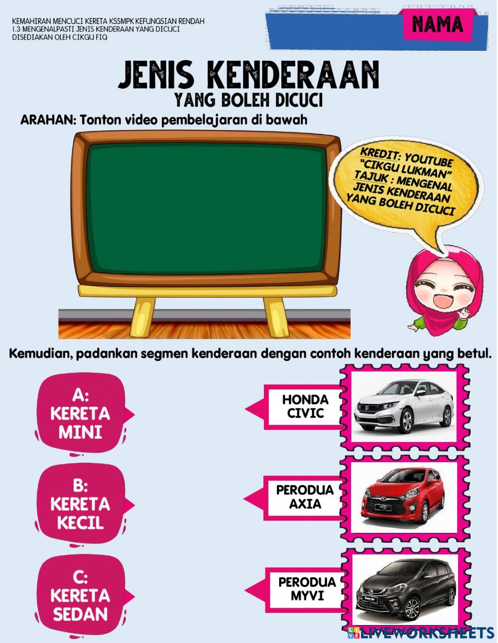 Jenis Kenderaan Yang Boleh Dicuci