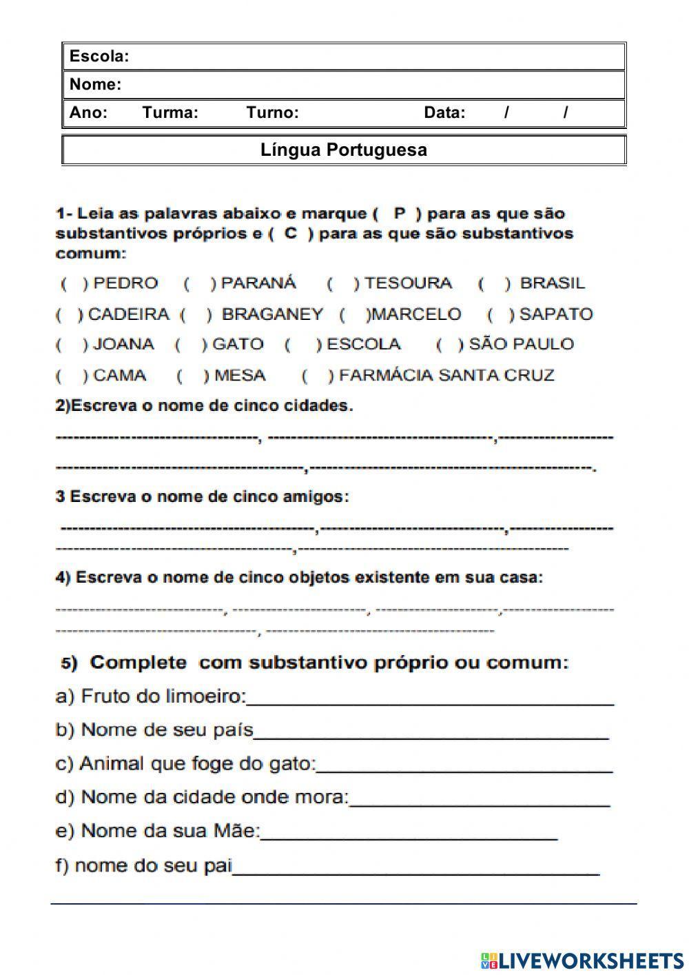 Substantivo interactive activity for 3º ANO | Live Worksheets