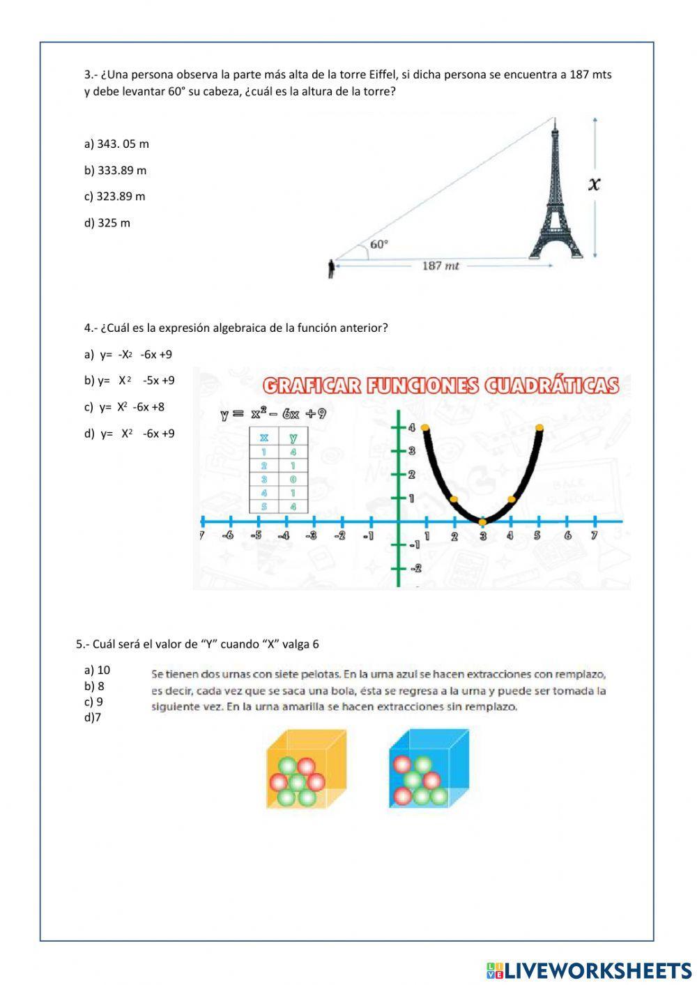 Examen de Matemáticas tercer trimestre 3er grado secundaria