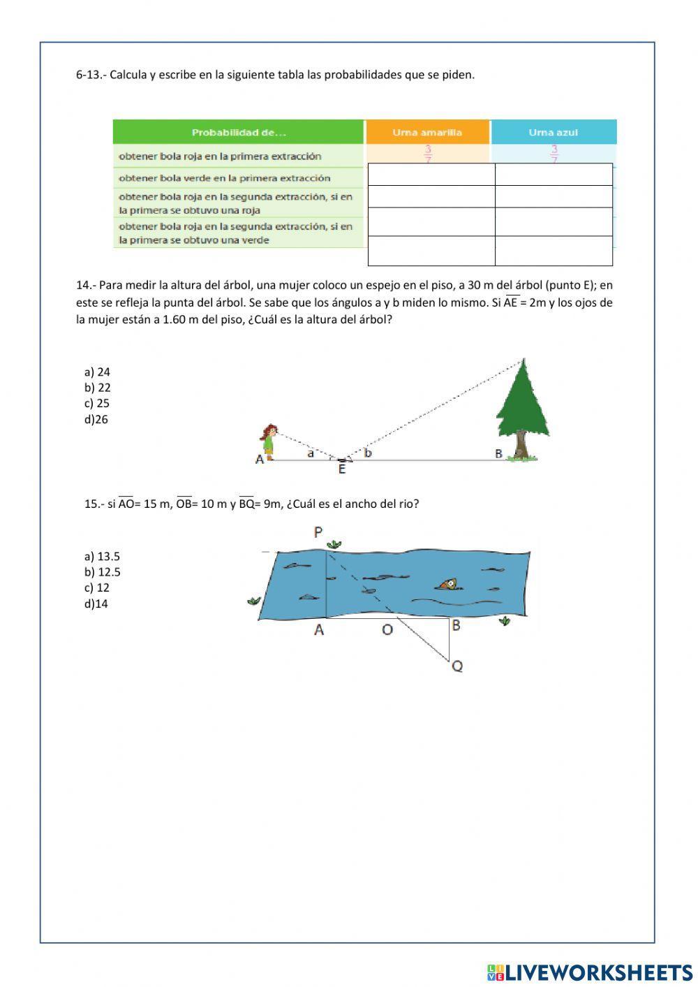 Examen de Matemáticas tercer trimestre 3er grado secundaria