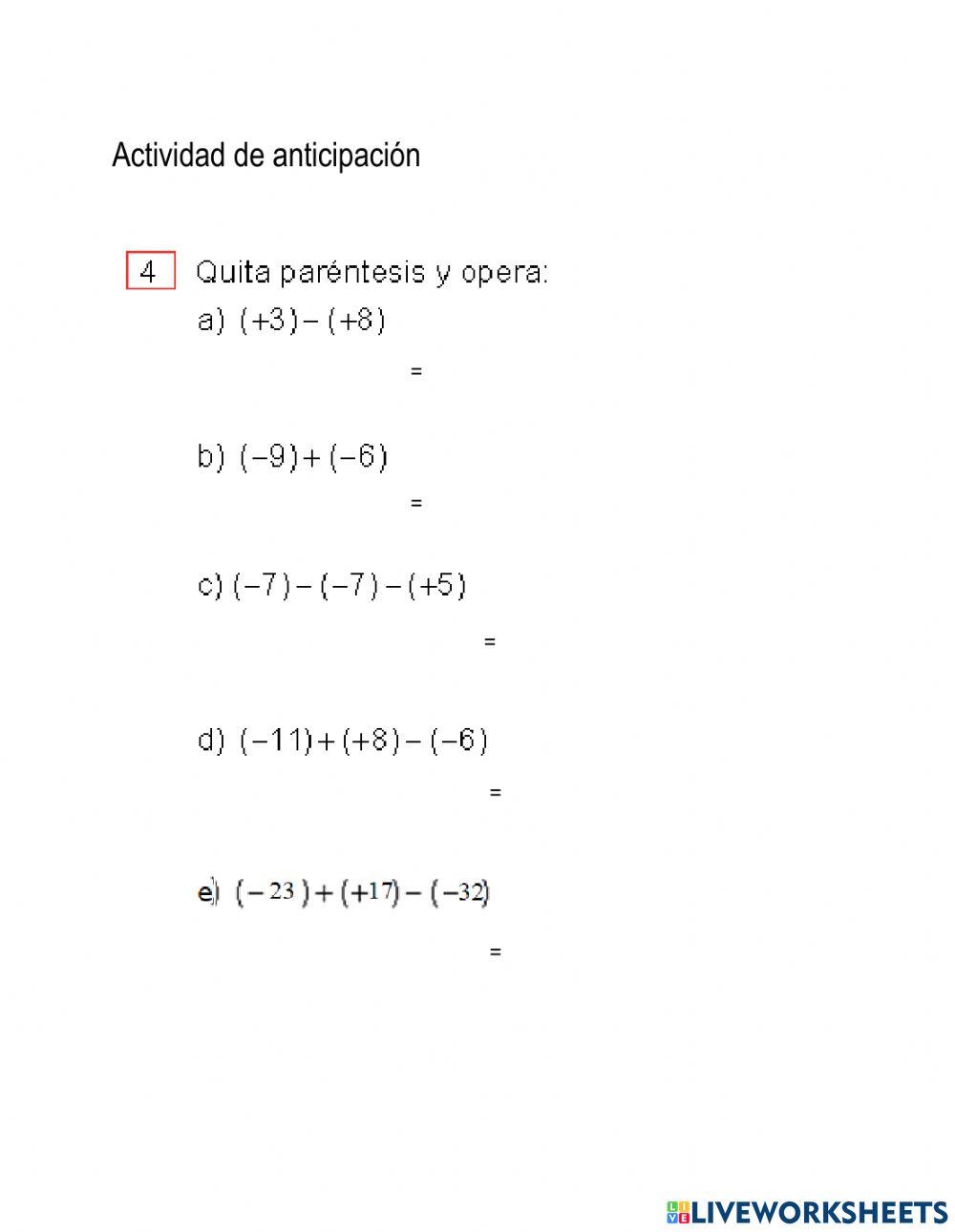 Adición y sustracción de Enteros
