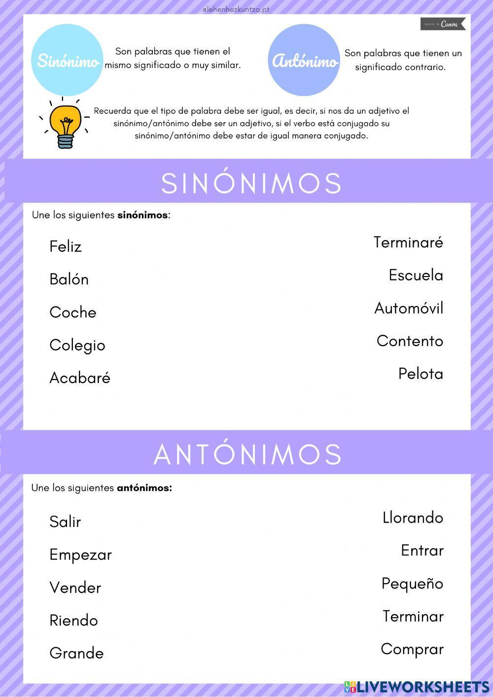 Sinónimos y antónimos