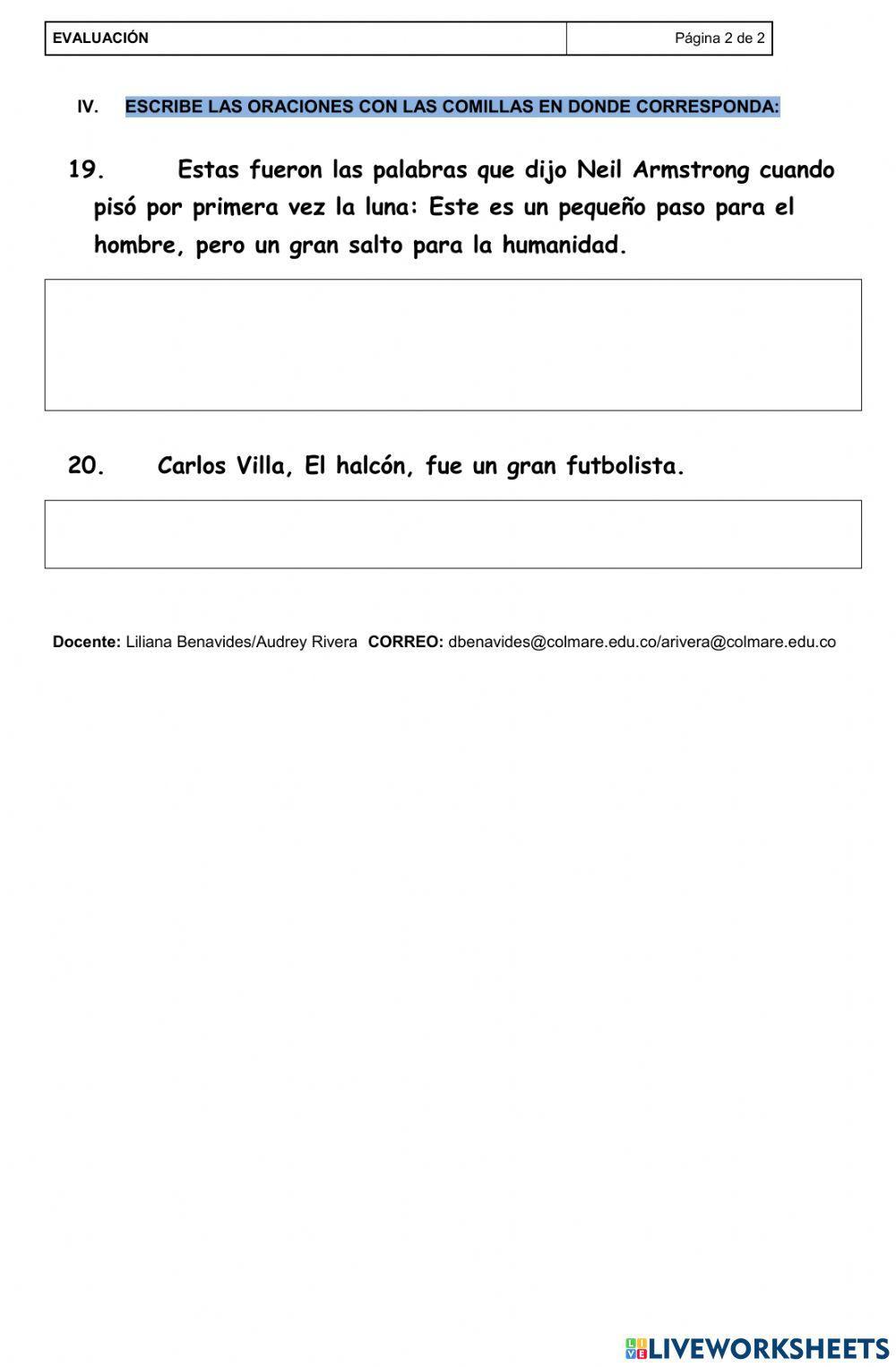 EVALUACIÓN N° 2  Conjunciones, uso de comillas, Por qué-porque, campo semántico