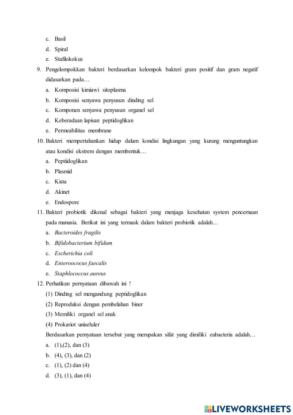 Soal Objective Uji Kompetensi Modul Bakteri