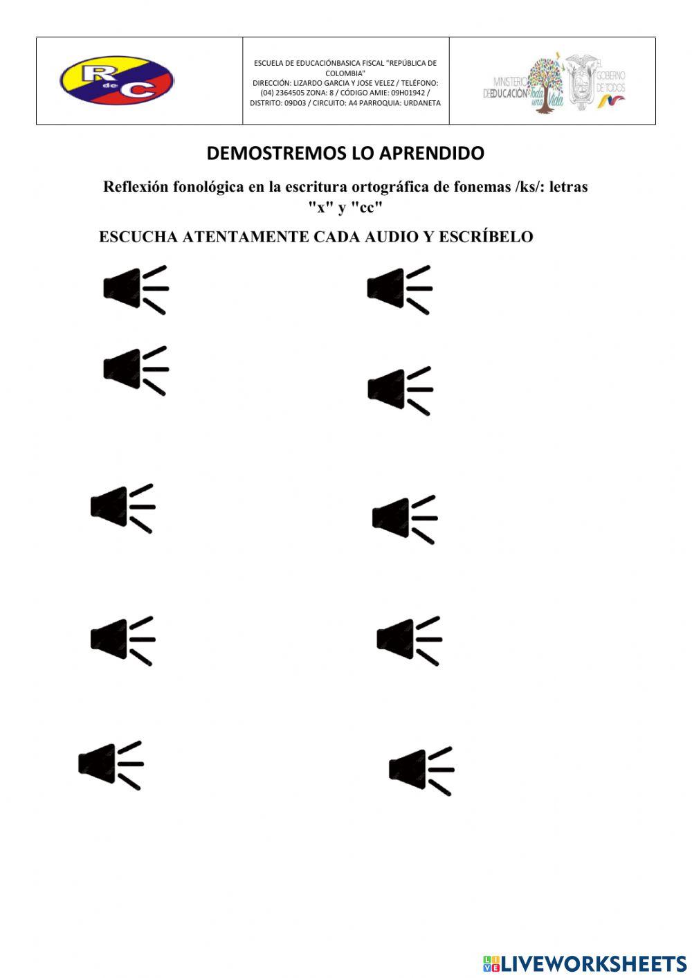 Dictado de palabras con -x- y -cc-
