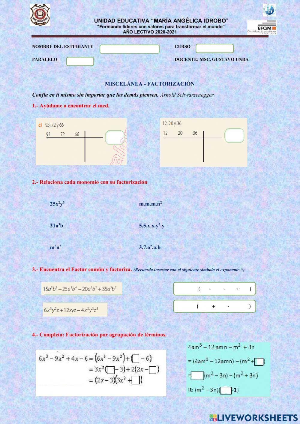 Factorización - Miscelanea