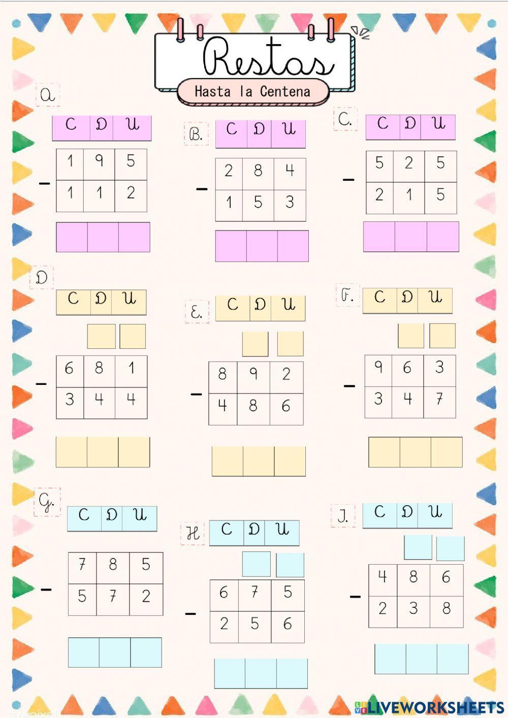 Restas con y sin reserva -centenas-