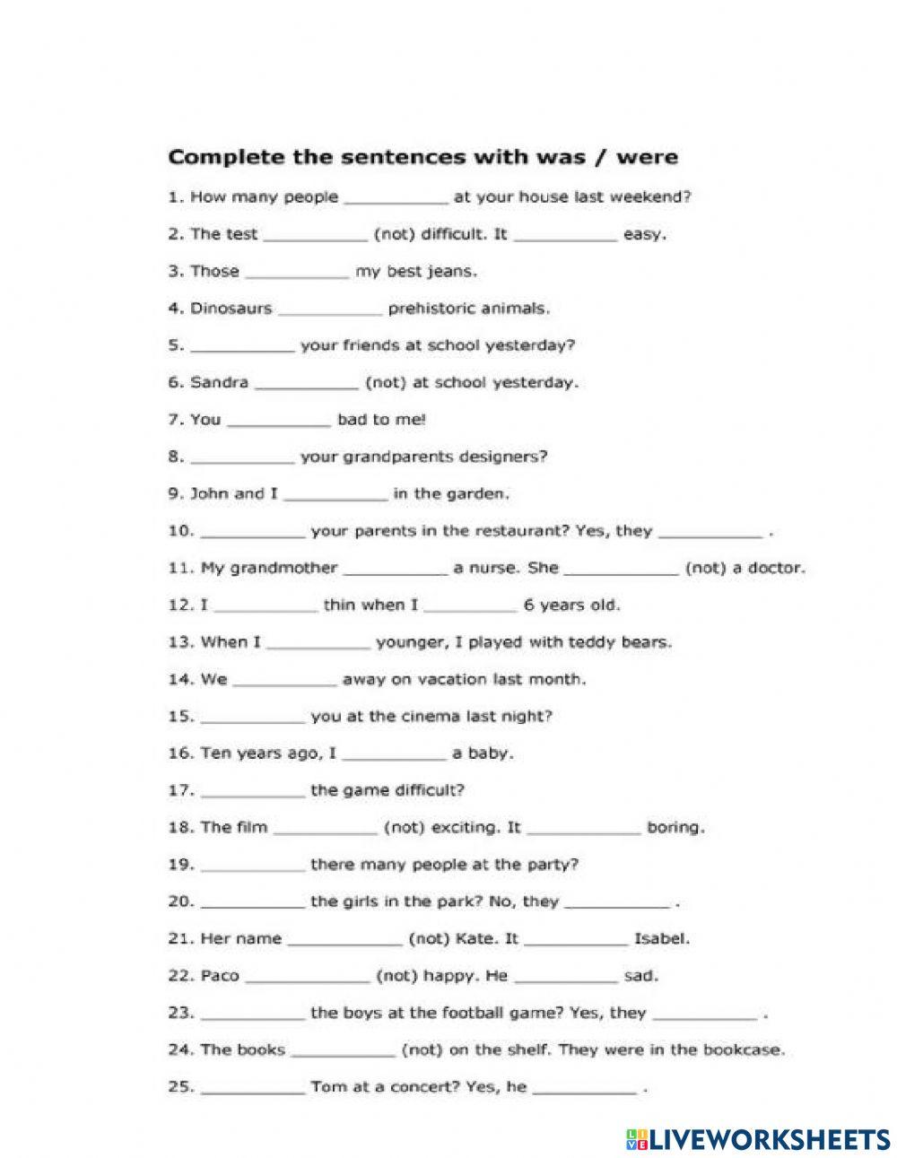 ELEMENTARY 3 - 9B - EXERCISES - WAS - WERE