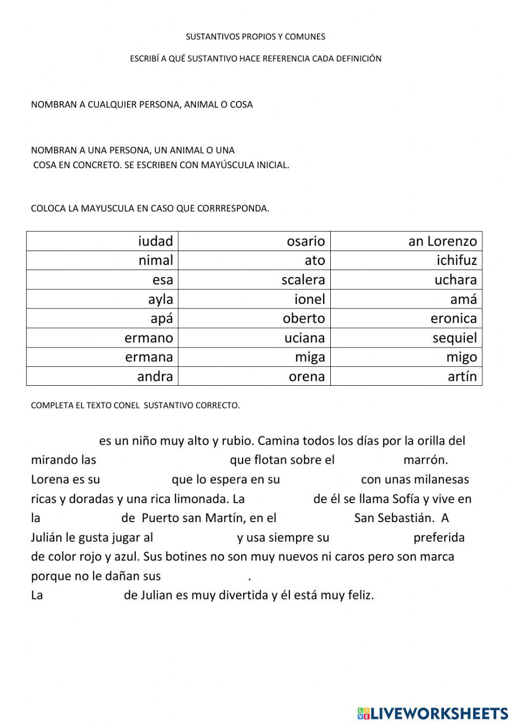 Sustantivos propios y comunes