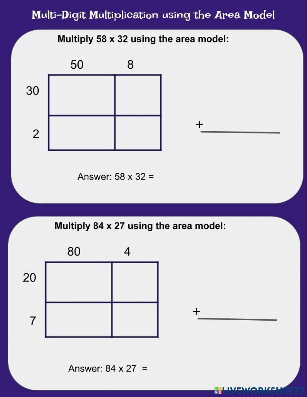 Multi-digit multiplication area model strategy Multi-digit multiplication area model strategy
