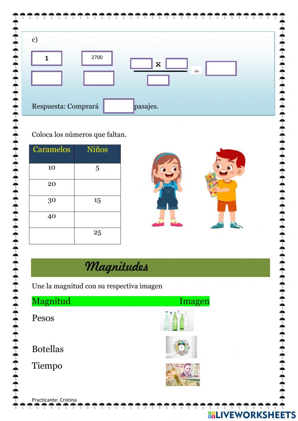 Magnitudes y regla de tres worksheet | Live Worksheets