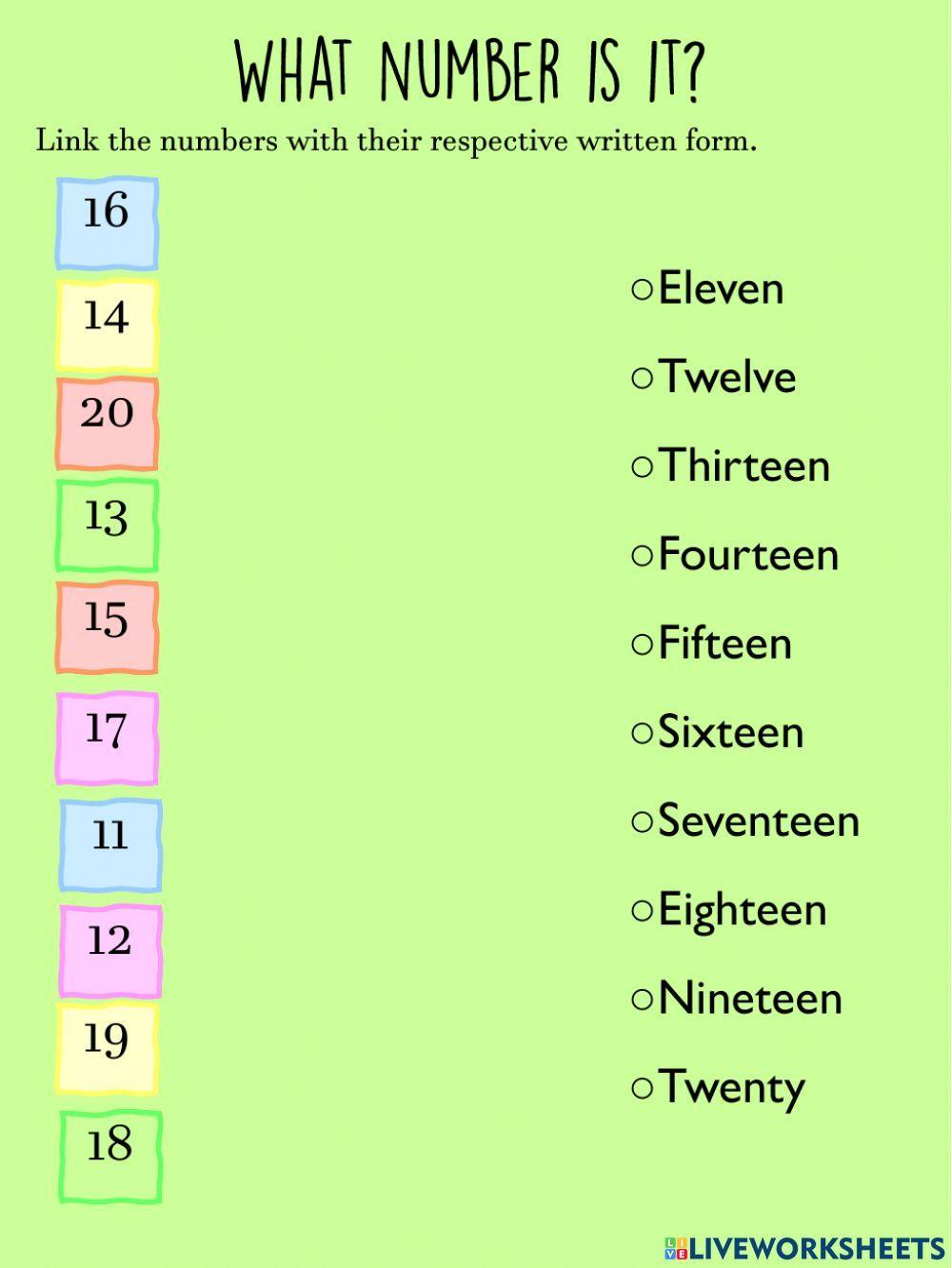 Numbers from 11 to 20
