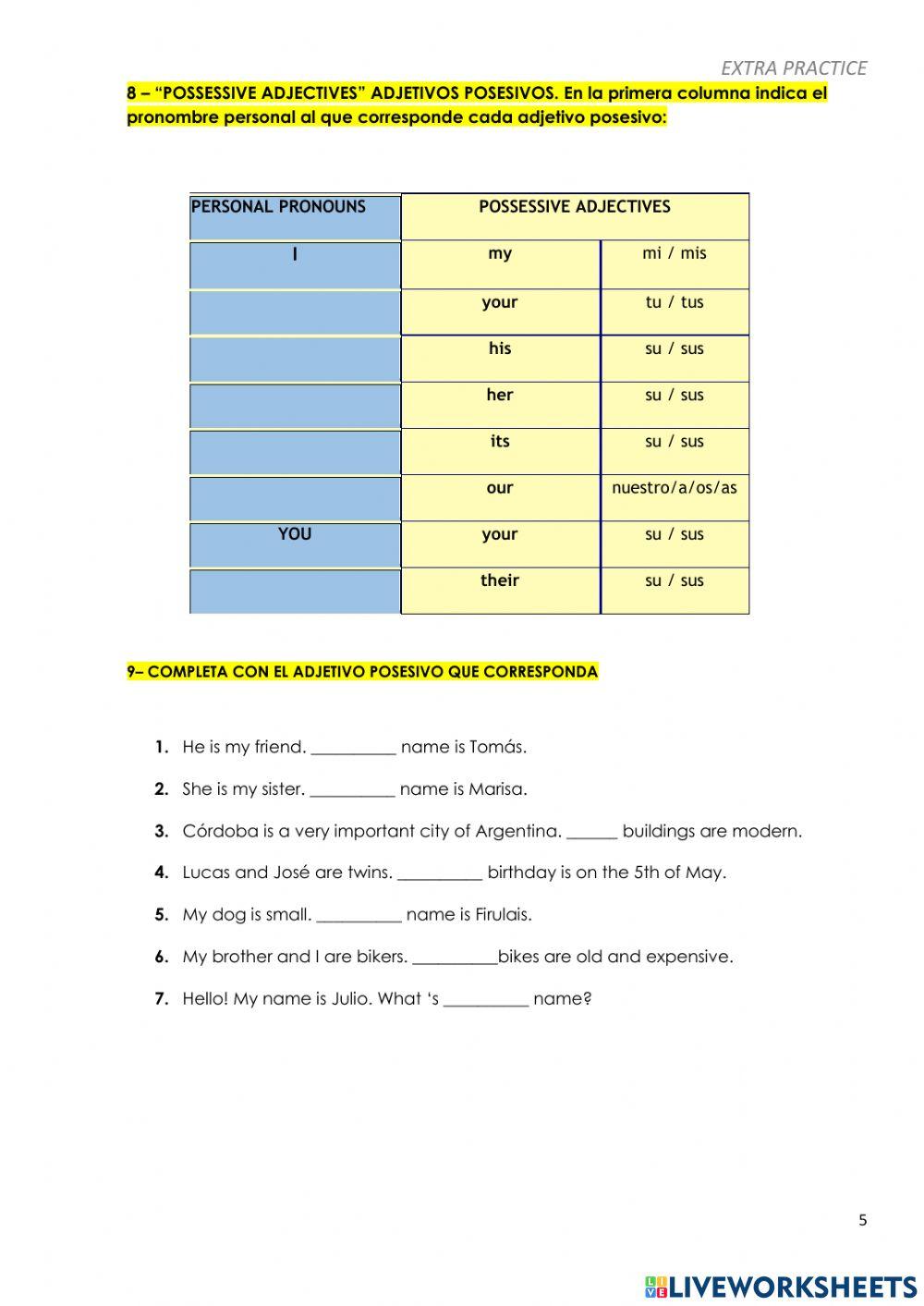 To be. Possessive adjectives. Shapes. Personal pronouns