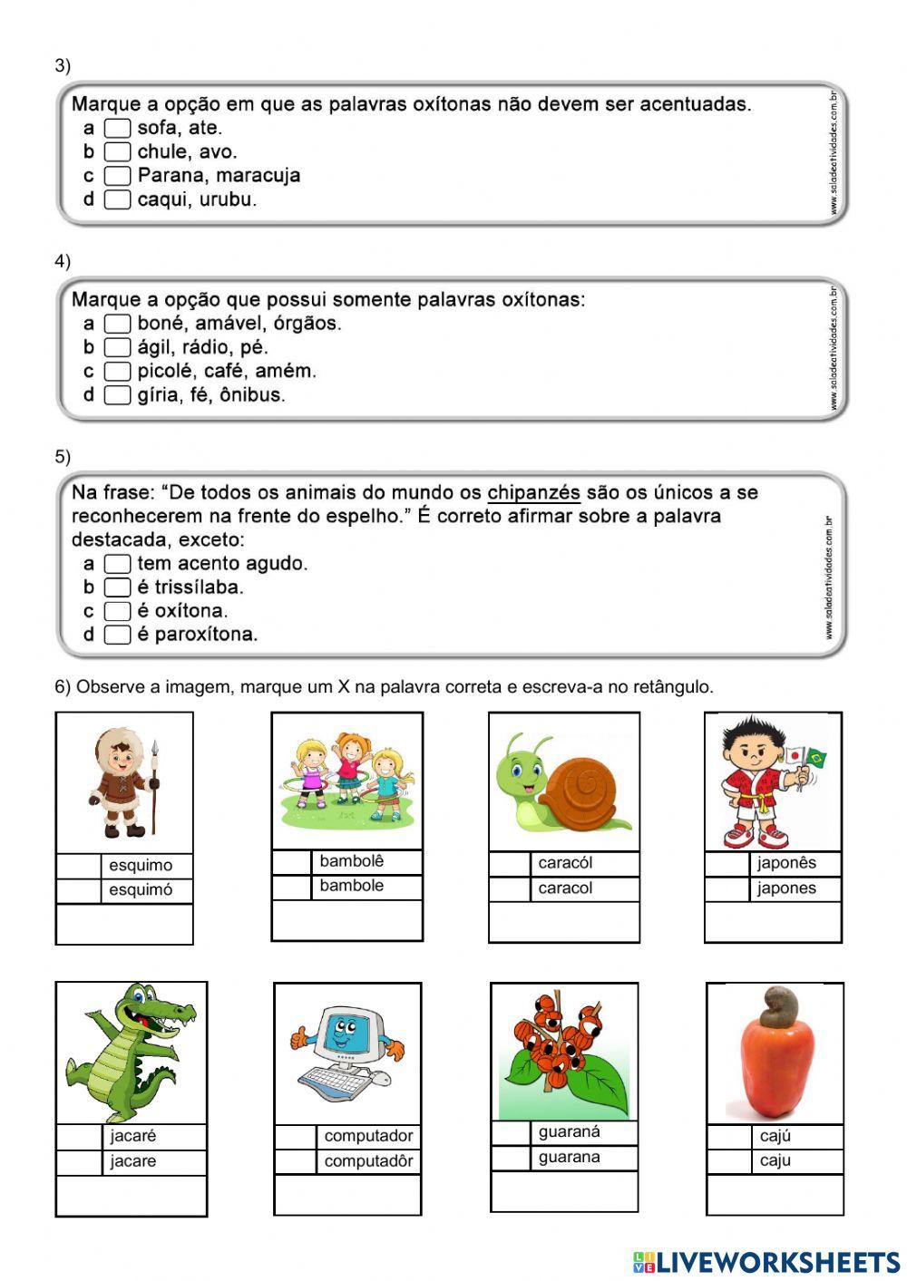 Acentuação monossílabas e oxítonas