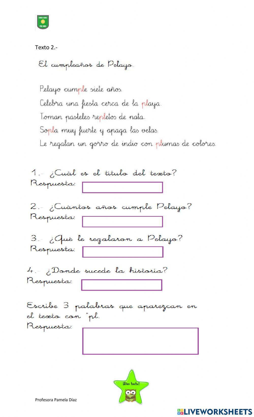 Comprensión lectora 7 (grupo azul)