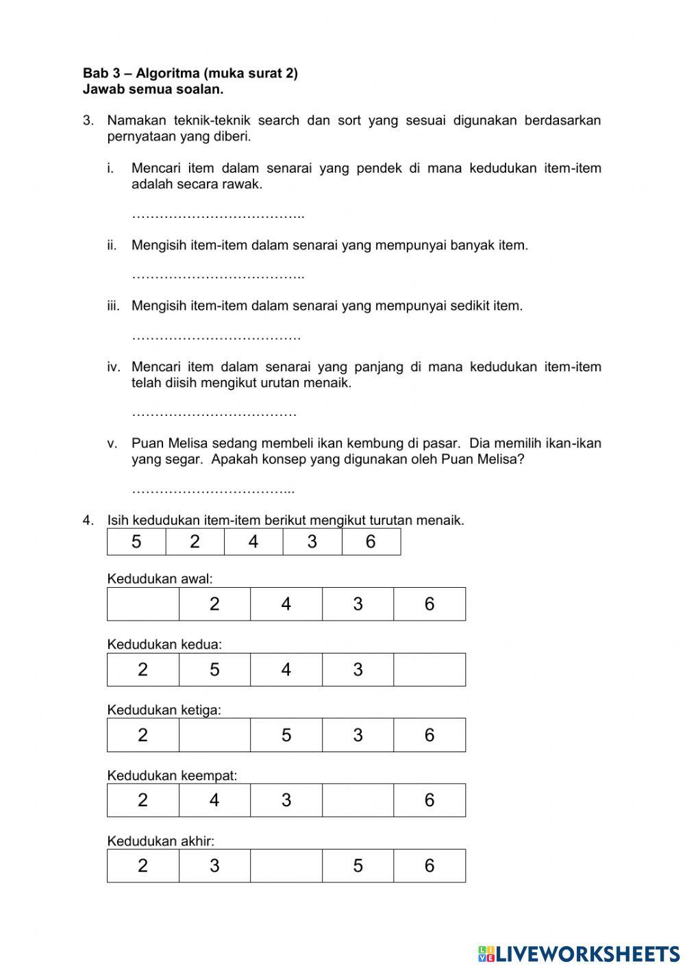 Latihan Search & Sort worksheet | Live Worksheets