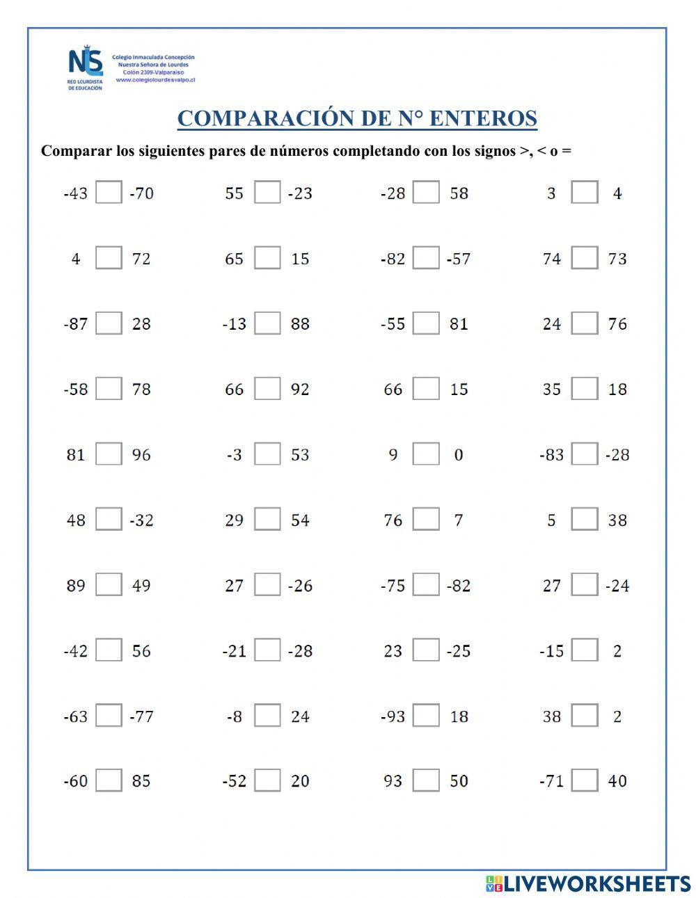 Comparación de números enteros  