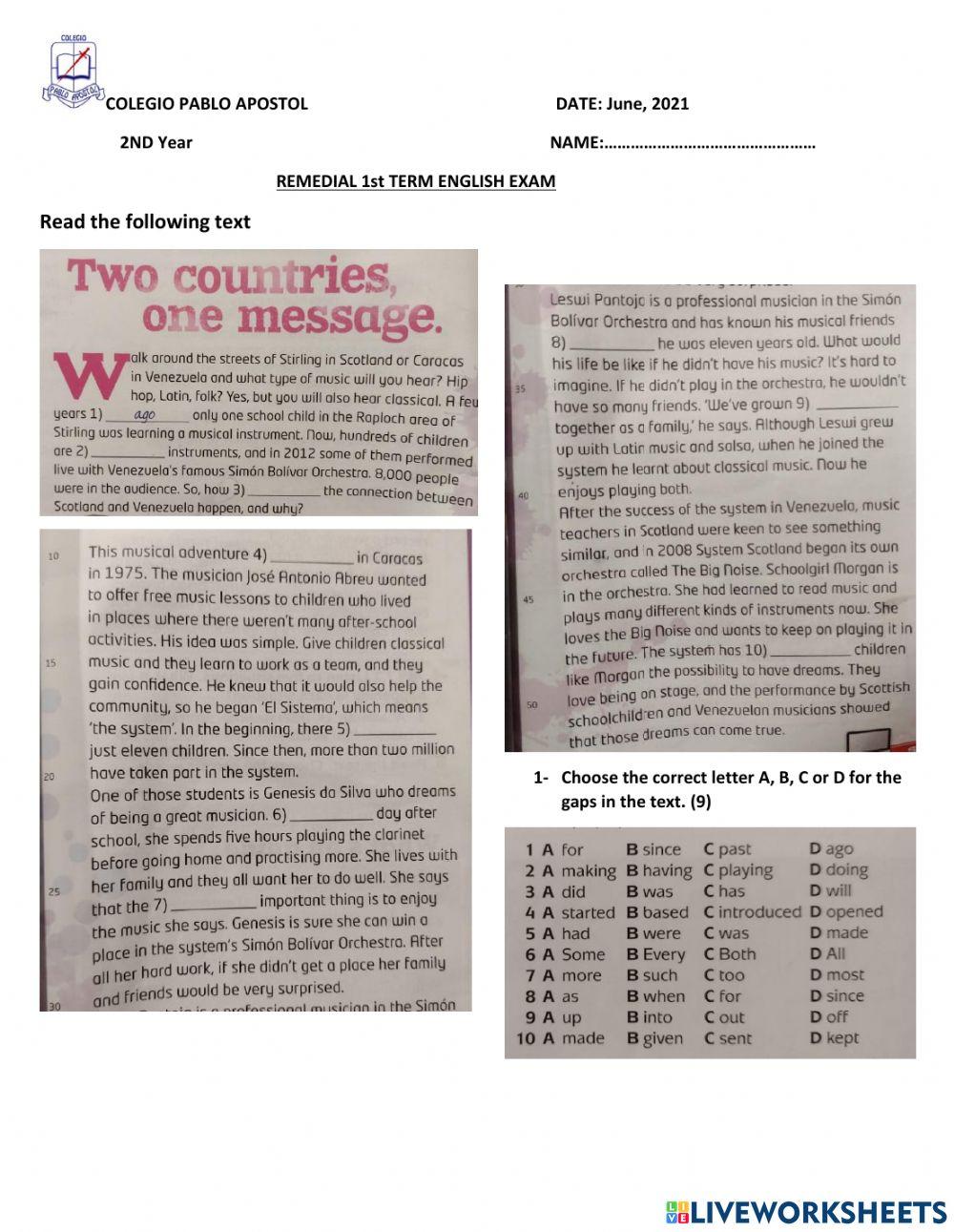 1st Term Retake Test 2021