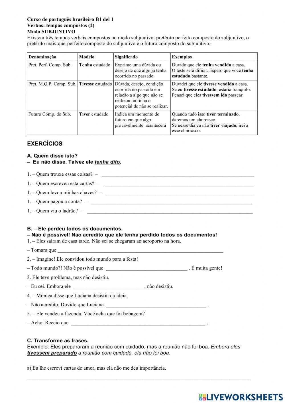 Tempos compostos do subjuntivo