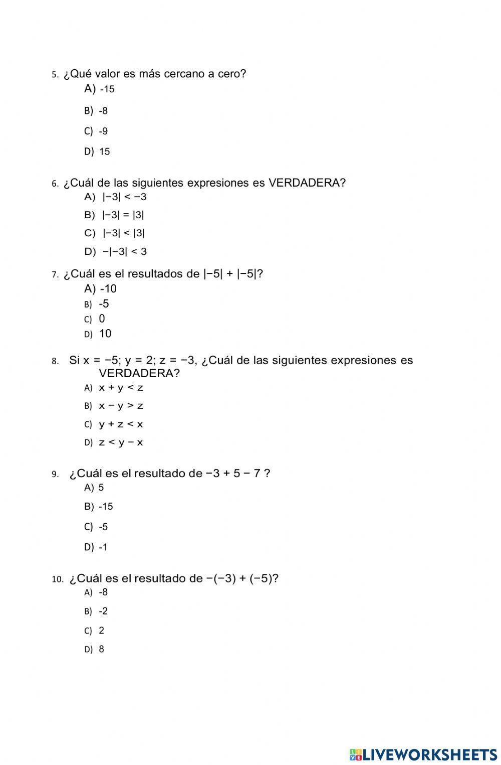 Prueba matemáticas 8vo