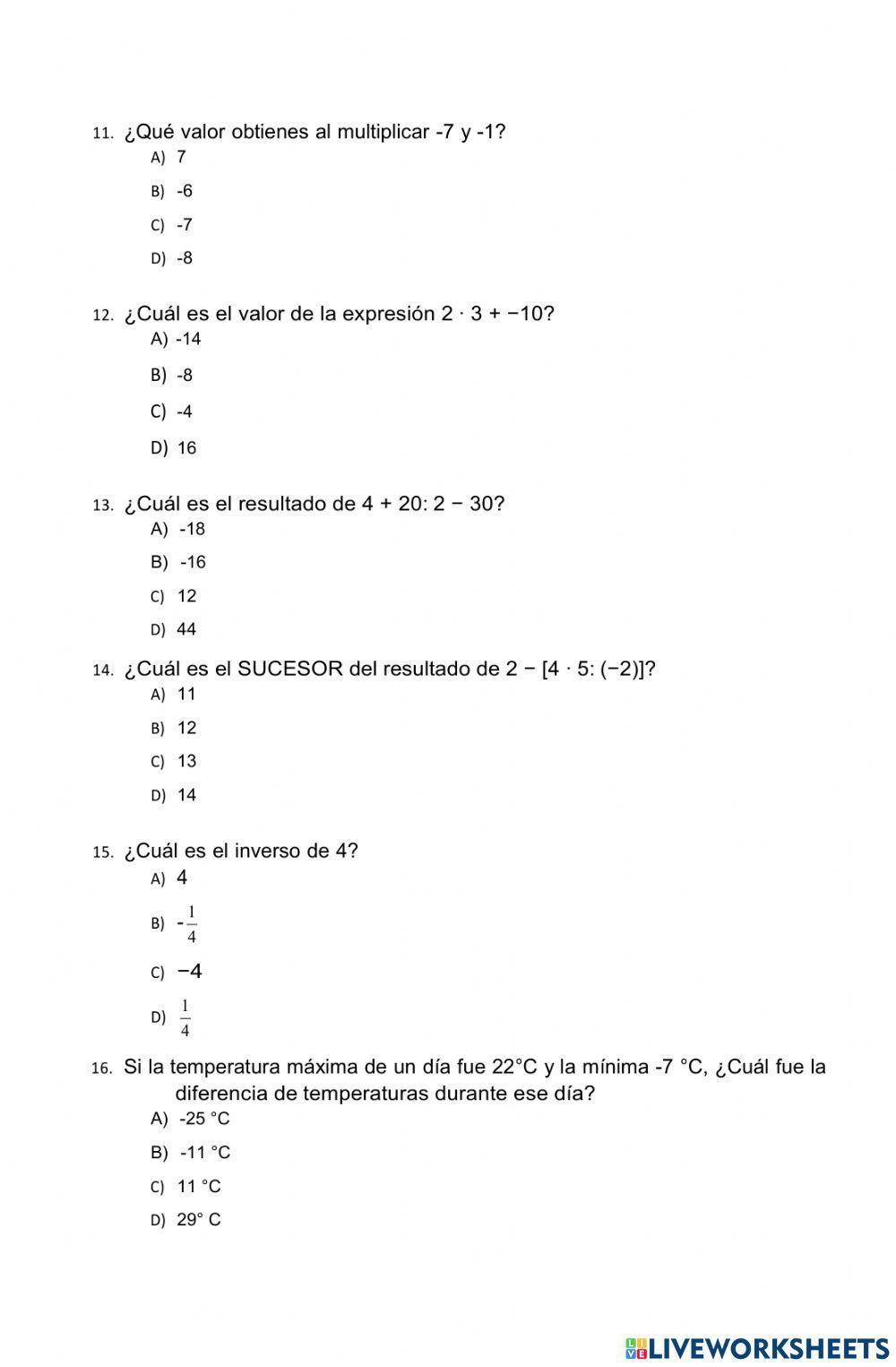 Prueba matemáticas 8vo