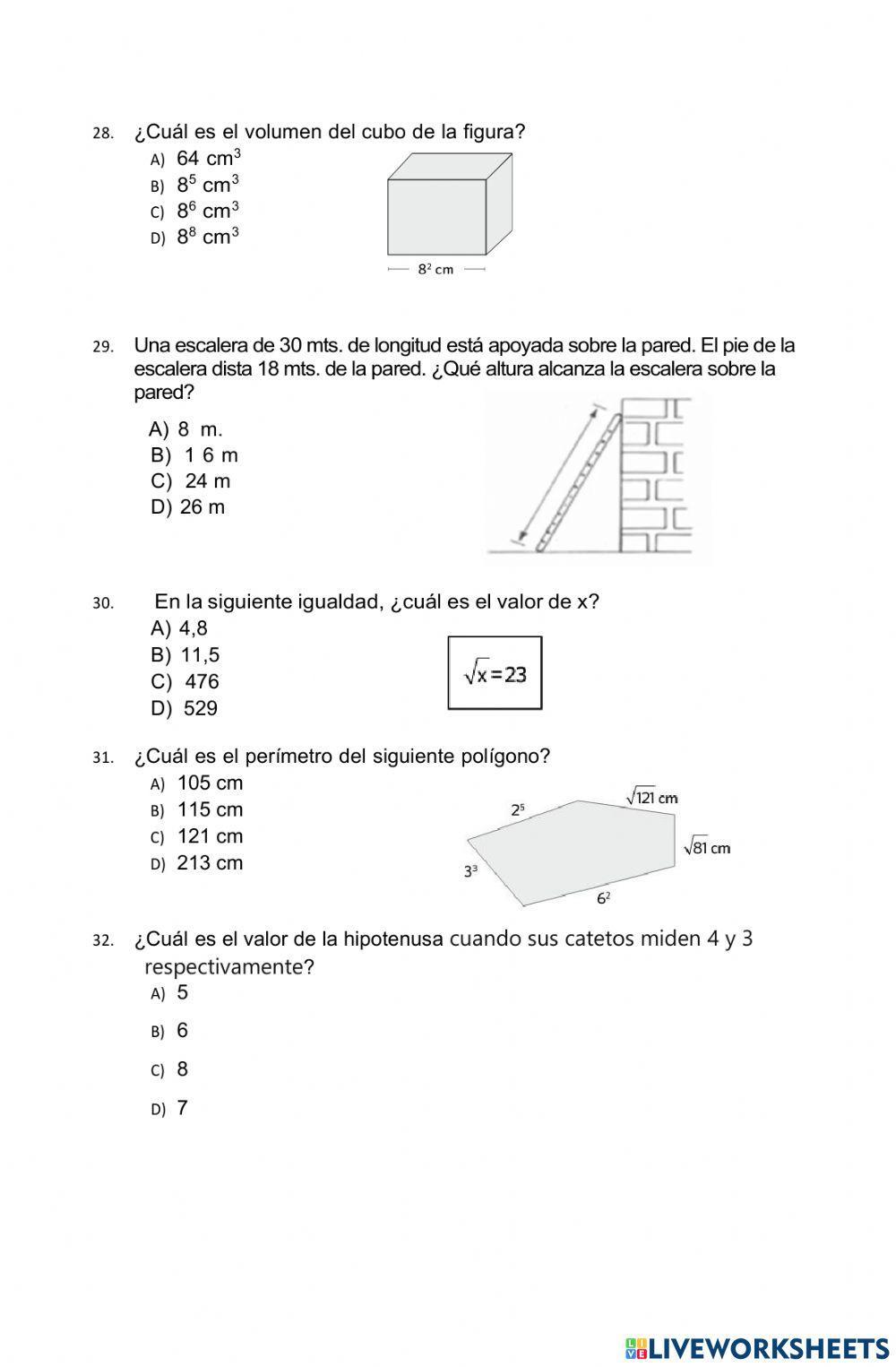 Prueba matemáticas 8vo
