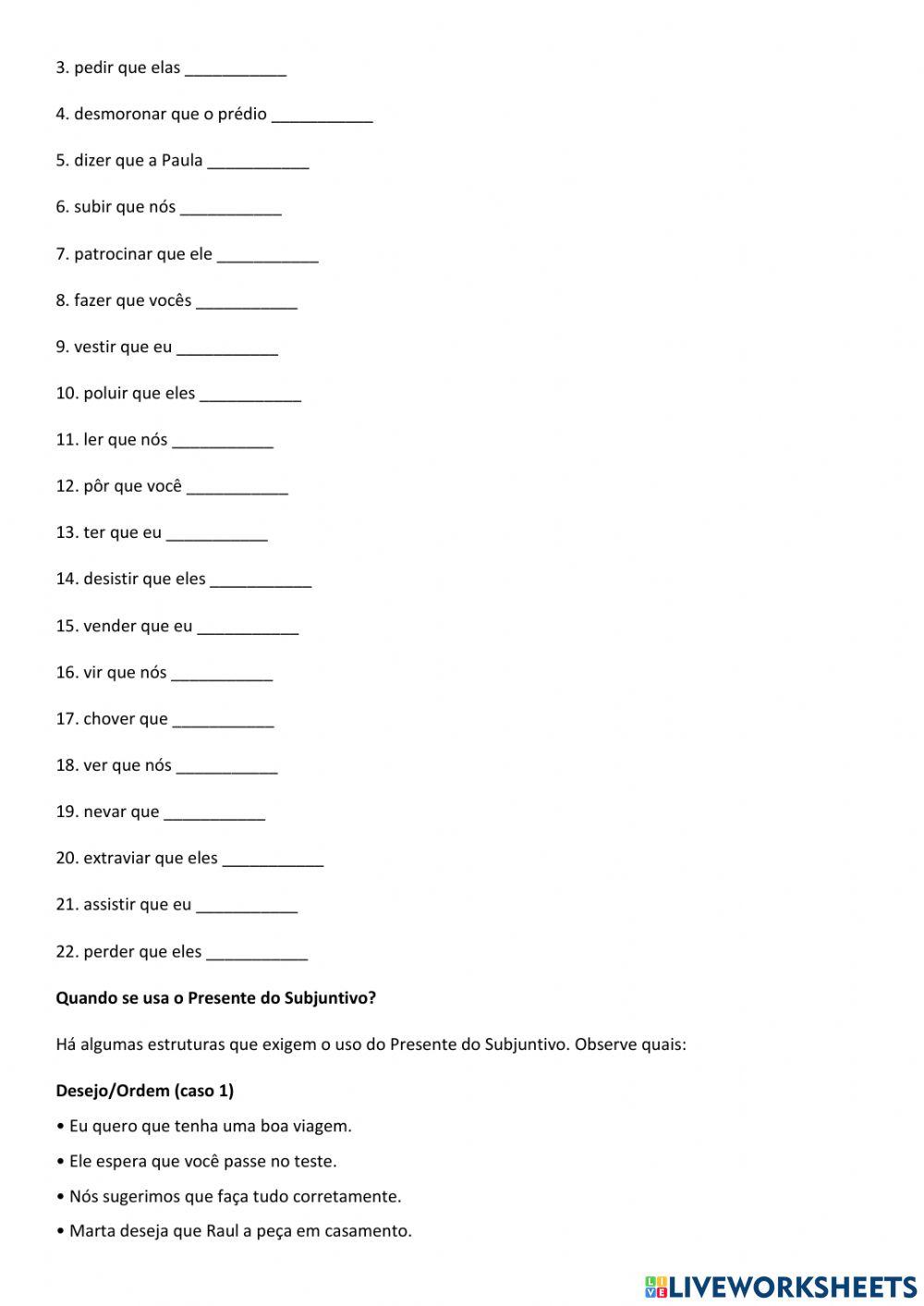 O Presente do subjuntivo completo