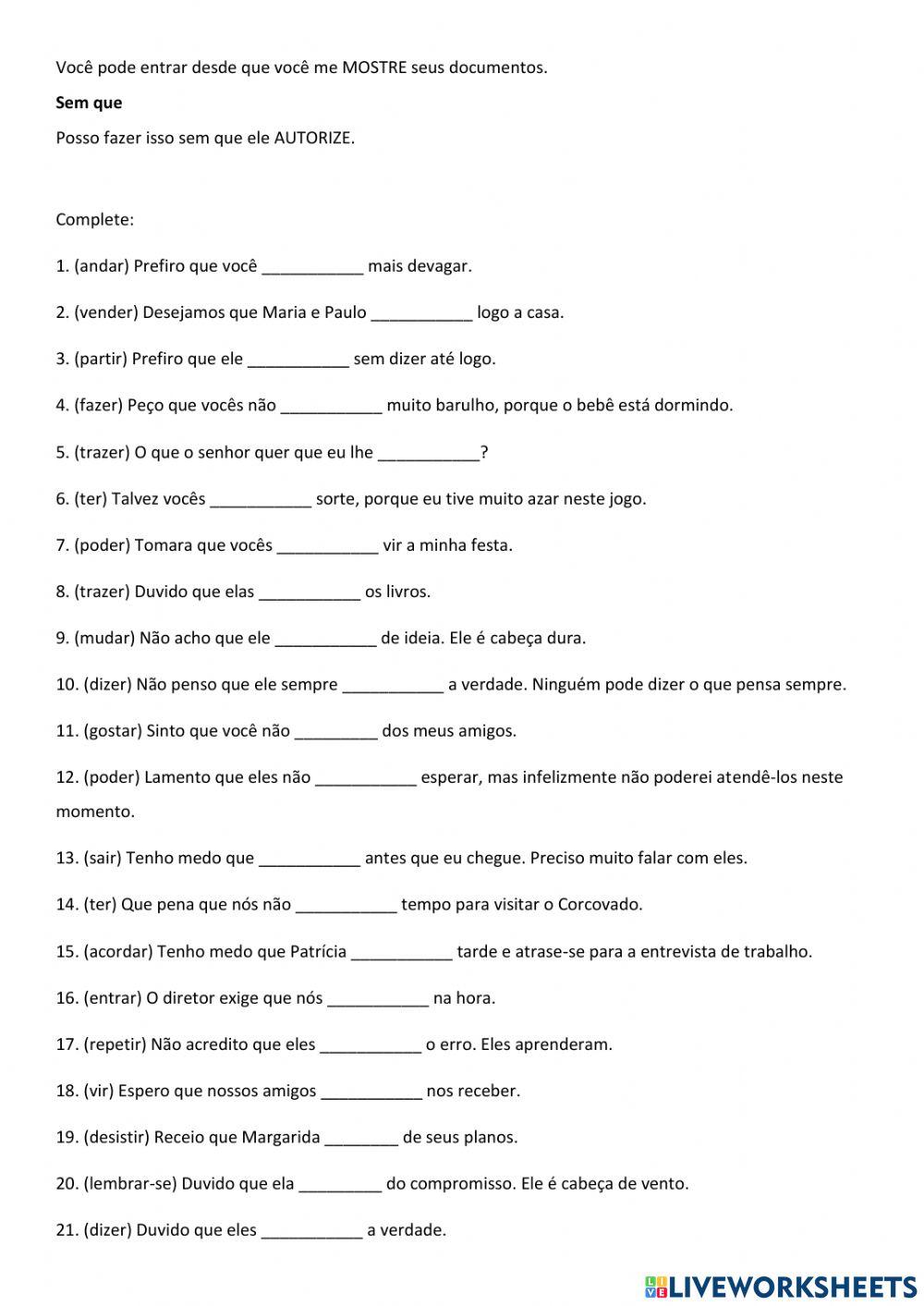 O Presente do subjuntivo completo