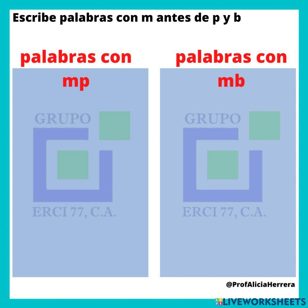 Palabras con M antes de P y B